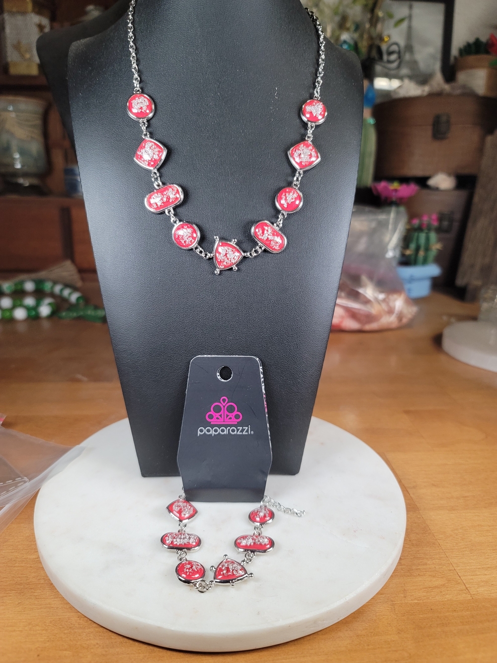 paparazzi Silver-Tone Necklace and Bracelet with Red Crystals